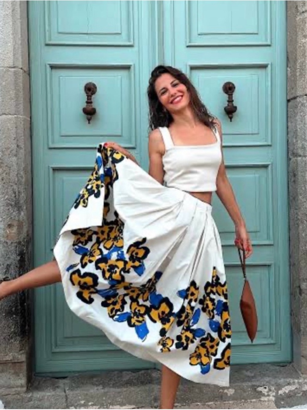 Zara NWT ZW Collection printed pleated skirt